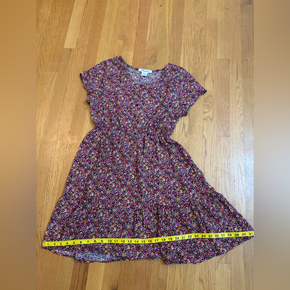 Passport Floral Mini Dress Size L Boho Cottagecore Rayon Pink Orange Black - Picture 8 of 8